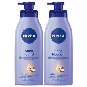 Loción corporal suave de NIVEA con manteca de karité para hidratación diaria.