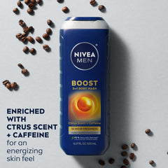 NIVEA MEN Boost, espuma suave para limpieza facial y corporal.