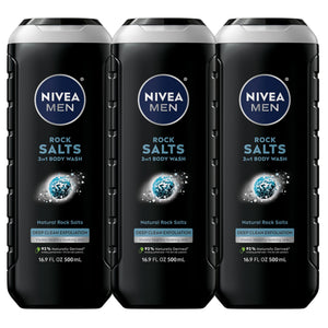 NIVEA MEN Deep Clean Rock Salts Bottle shows exfoliating particles for cleansing