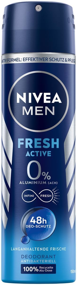 NIVEA Men Fresh Active desodorante spray, aplicación rápida para frescura diaria.