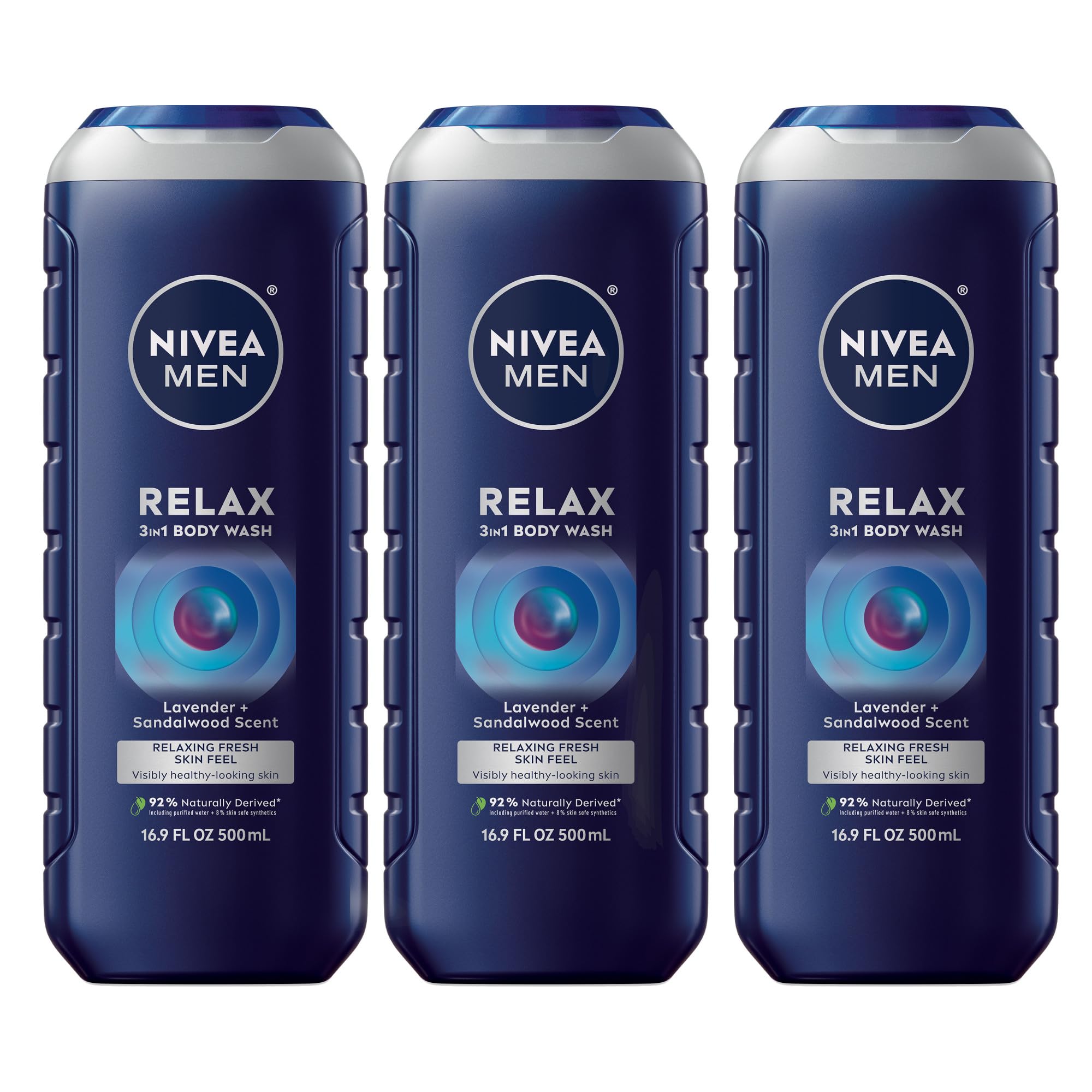 NIVEA MEN Relax: botella 3-en-1 para rostro, cuerpo y cabello.