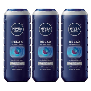 NIVEA MEN Relax: botella 3-en-1 para rostro, cuerpo y cabello.