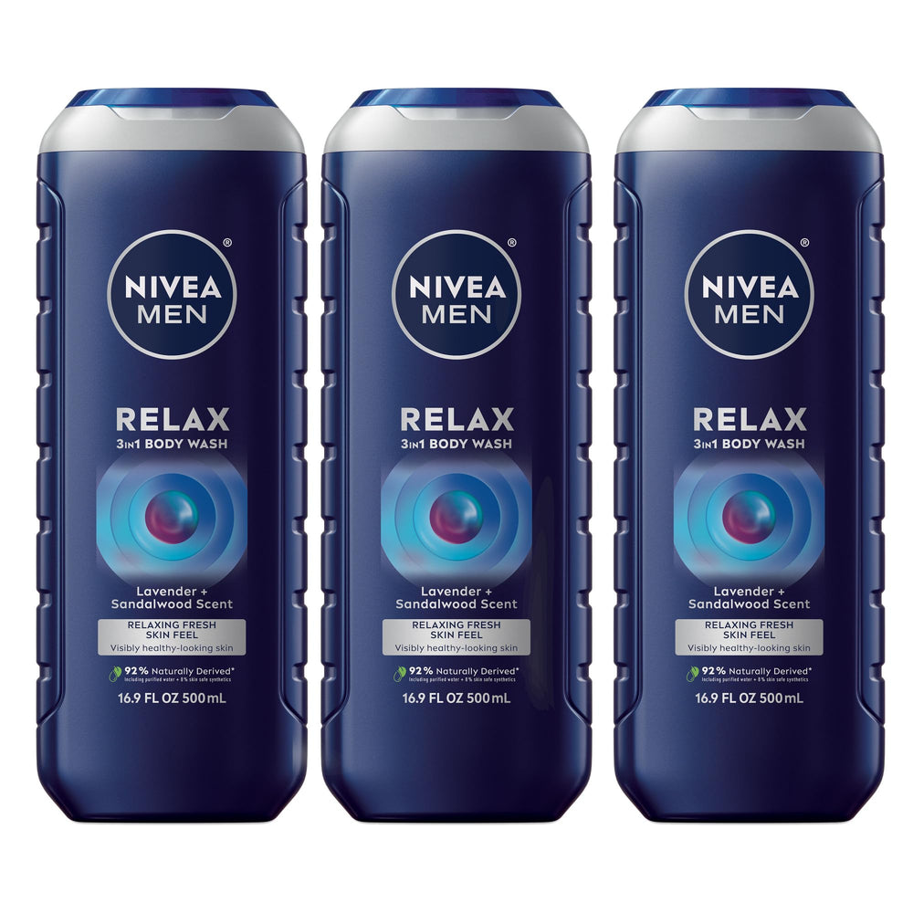 NIVEA MEN Relax: botella 3-en-1 para rostro, cuerpo y cabello.
