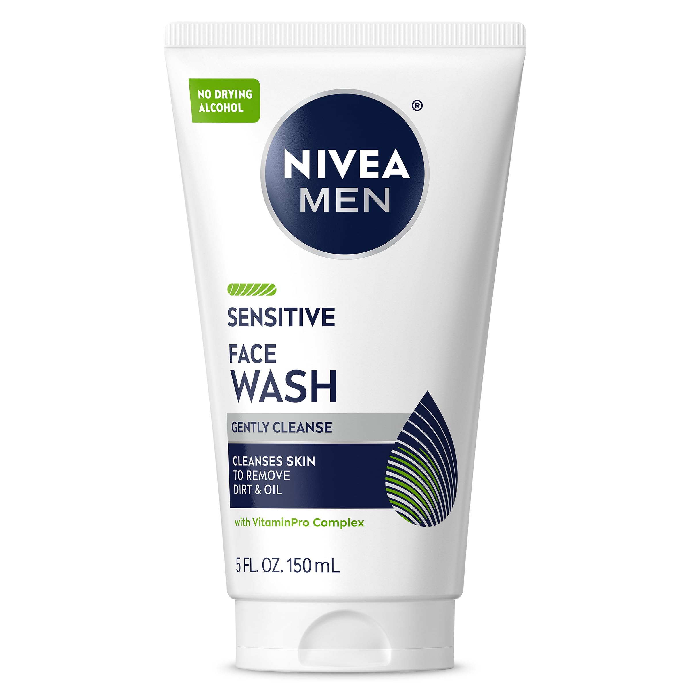 Botella de NIVEA MEN Sensitive Face Wash para limpieza diaria suave de piel sensible.
