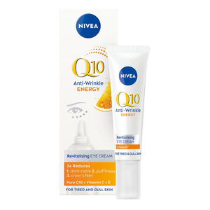 crema para ojos NIVEA Q10 Energy en empaque, lista para revitalizar la mirada.