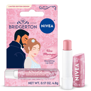 Bálsamo labial NIVEA Rose Meringue, diseño Bridgerton, edición limitada para labios nutridos.