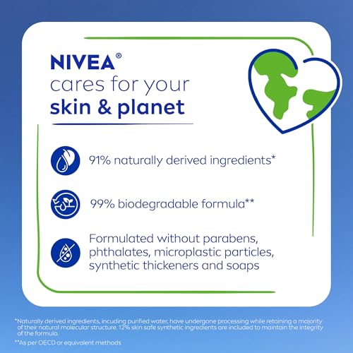 NIVEA compromiso de sostenibilidad con envase responsable y fórmulas cuidadosas.