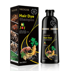 NKOGOR Shampoo Tinte Cabello Negro: botella destacada para cobertura temporal.