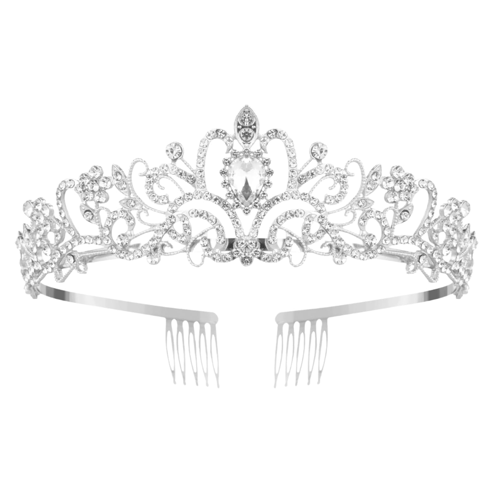 Corona Nljihkure con cristales de plata vista frontal para look elegante