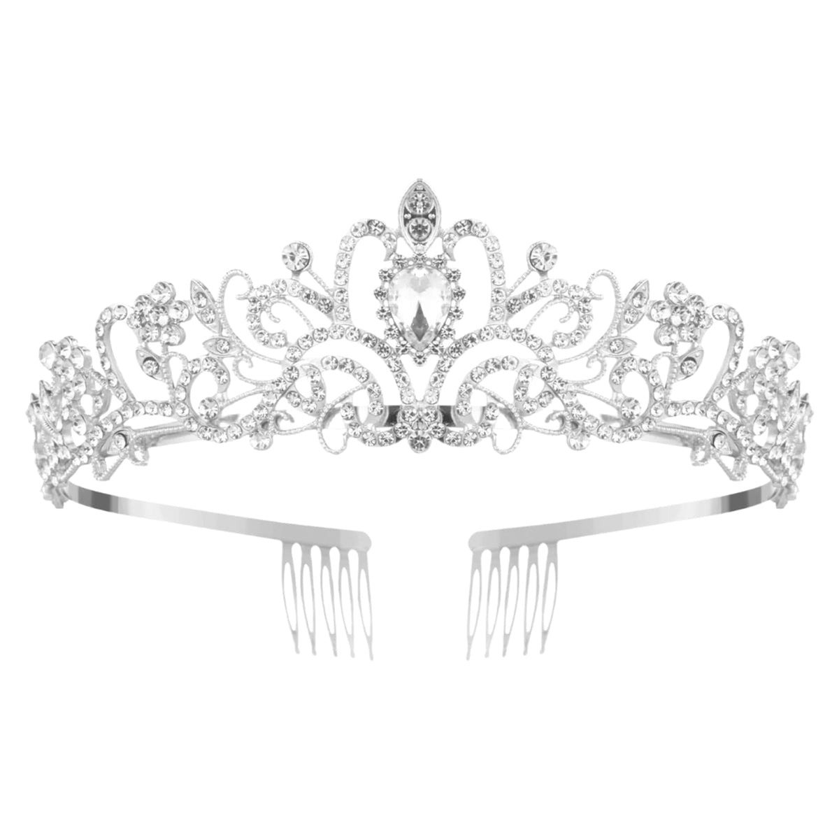 Corona Nljihkure con cristales de plata vista frontal para look elegante