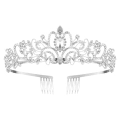 Corona Nljihkure con cristales de plata vista frontal para look elegante