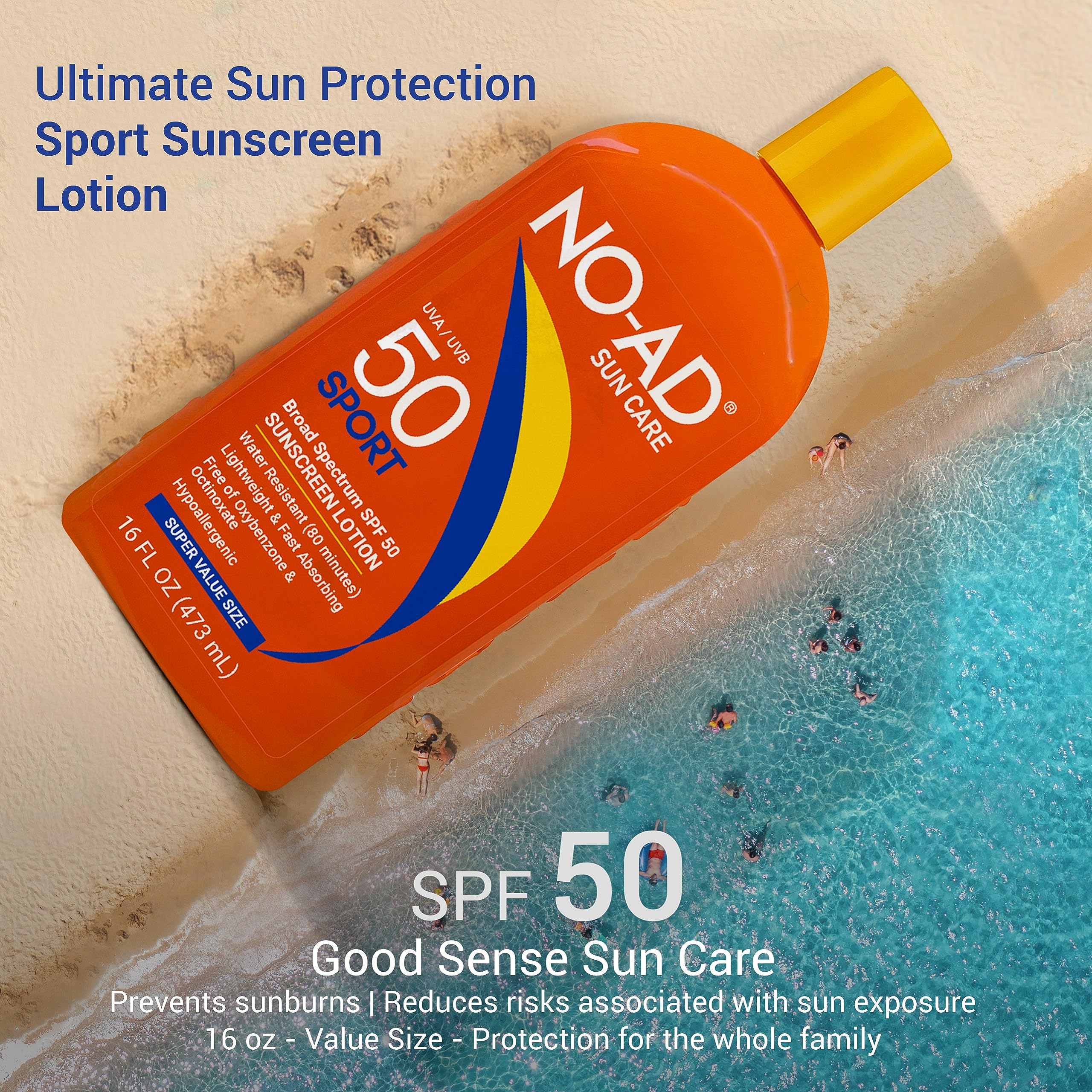 Textura ligera de NO-AD protector solar de deporte loción para deporte, absorción rápida.