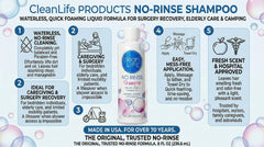 No-Rinse CleanLife, aplicación en cabello: masaje para espuma limpia y rápida.