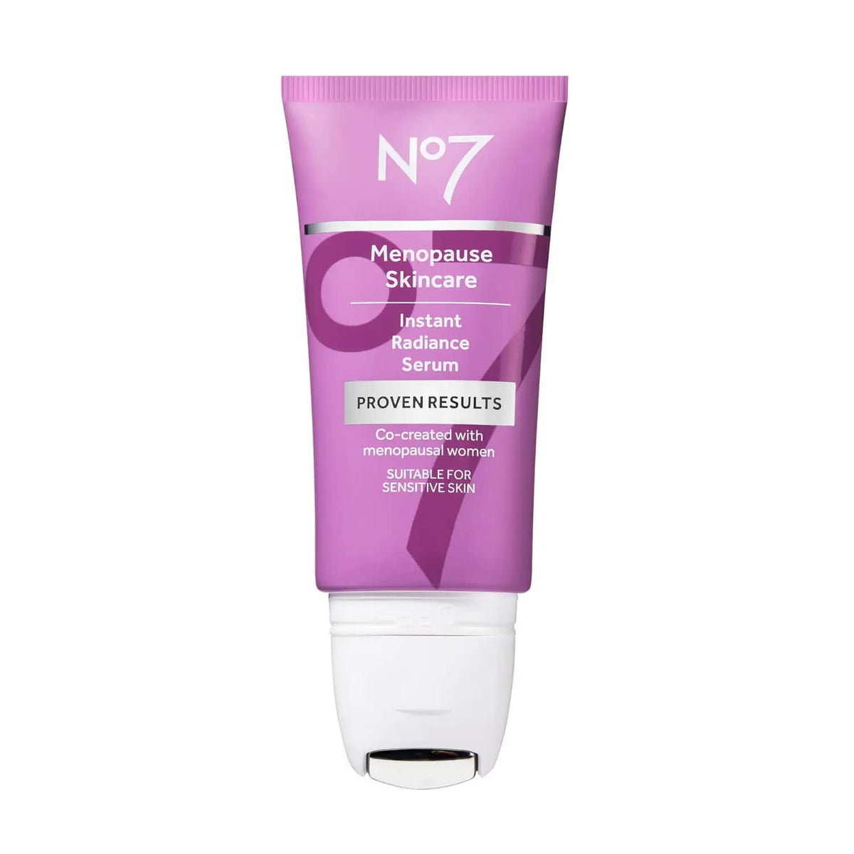 No7 suero hidratante radiancia en envase, ideal para piel sensible y luminosa.