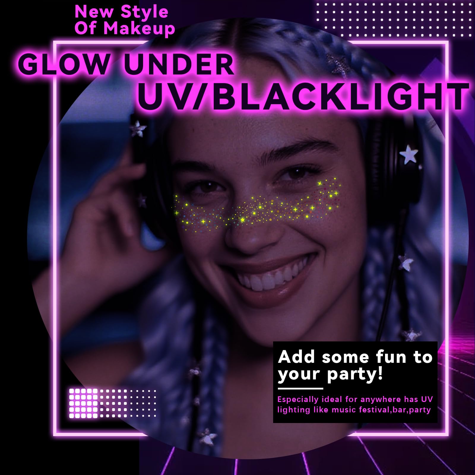 Noerrors parches con brillo UV para looks nocturnos y eventos.