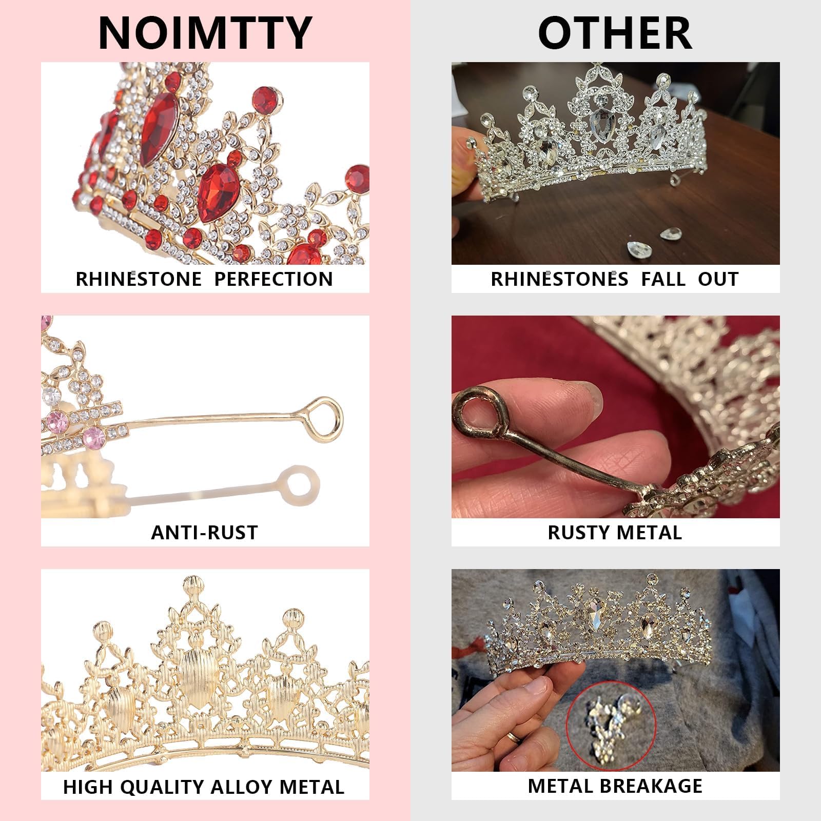Tiara con cristales brillantes NOIMTTY, ideal para bodas y eventos formales.