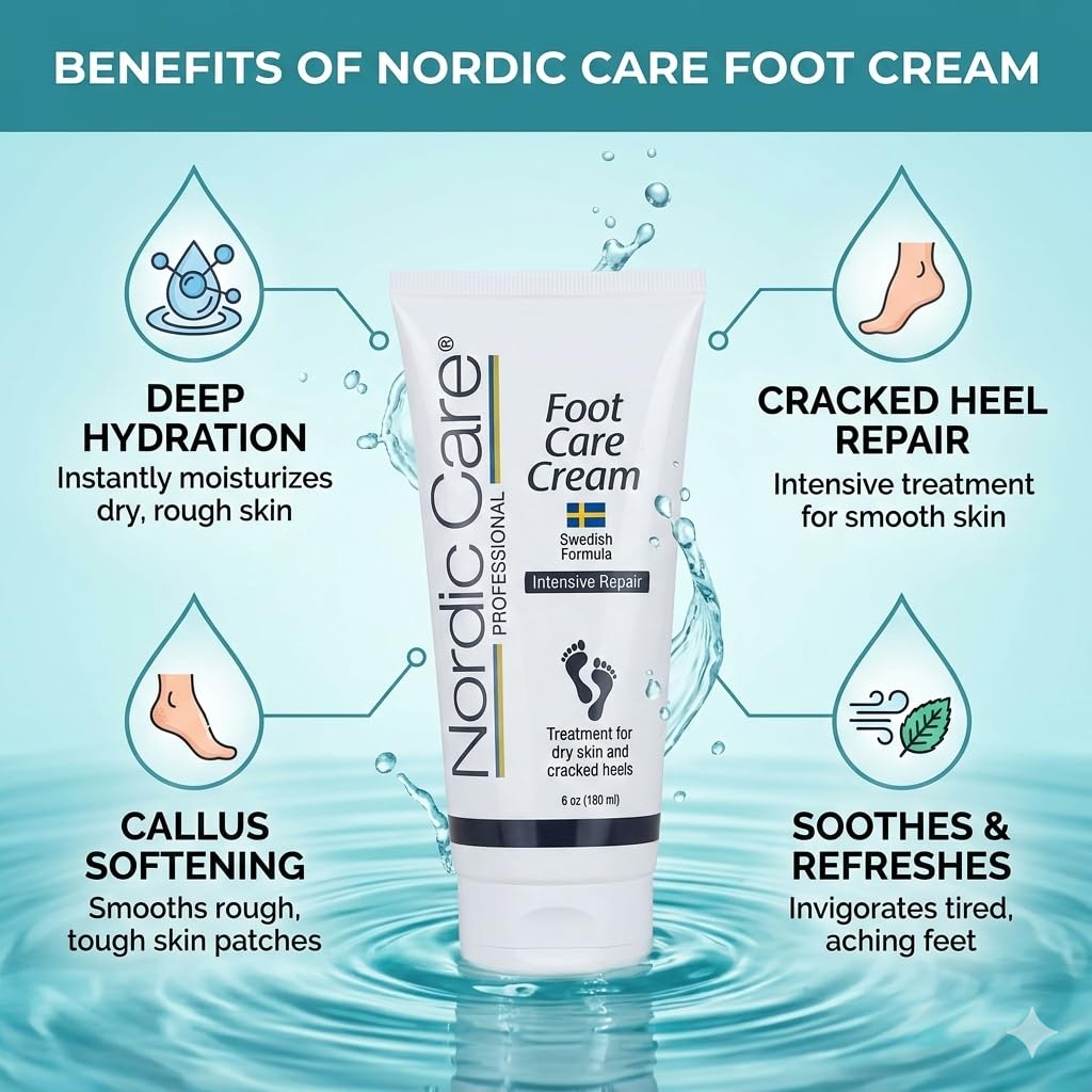 Nordic Care Crema para pies: aplicación fácil para aliviar pies cansados.