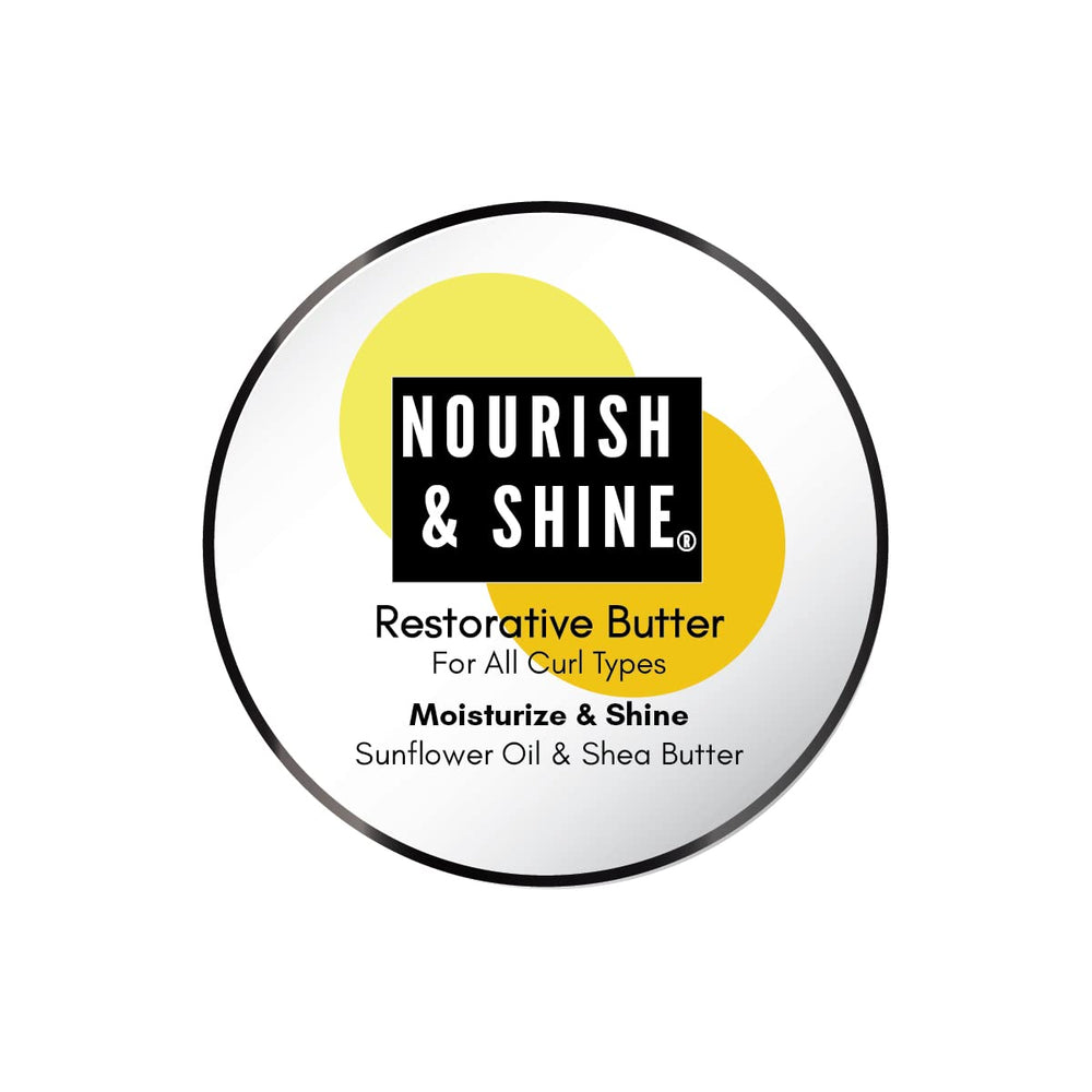 Nourish & Shine mantequilla restaurativa para cabello y piel, hidratación y brillo.