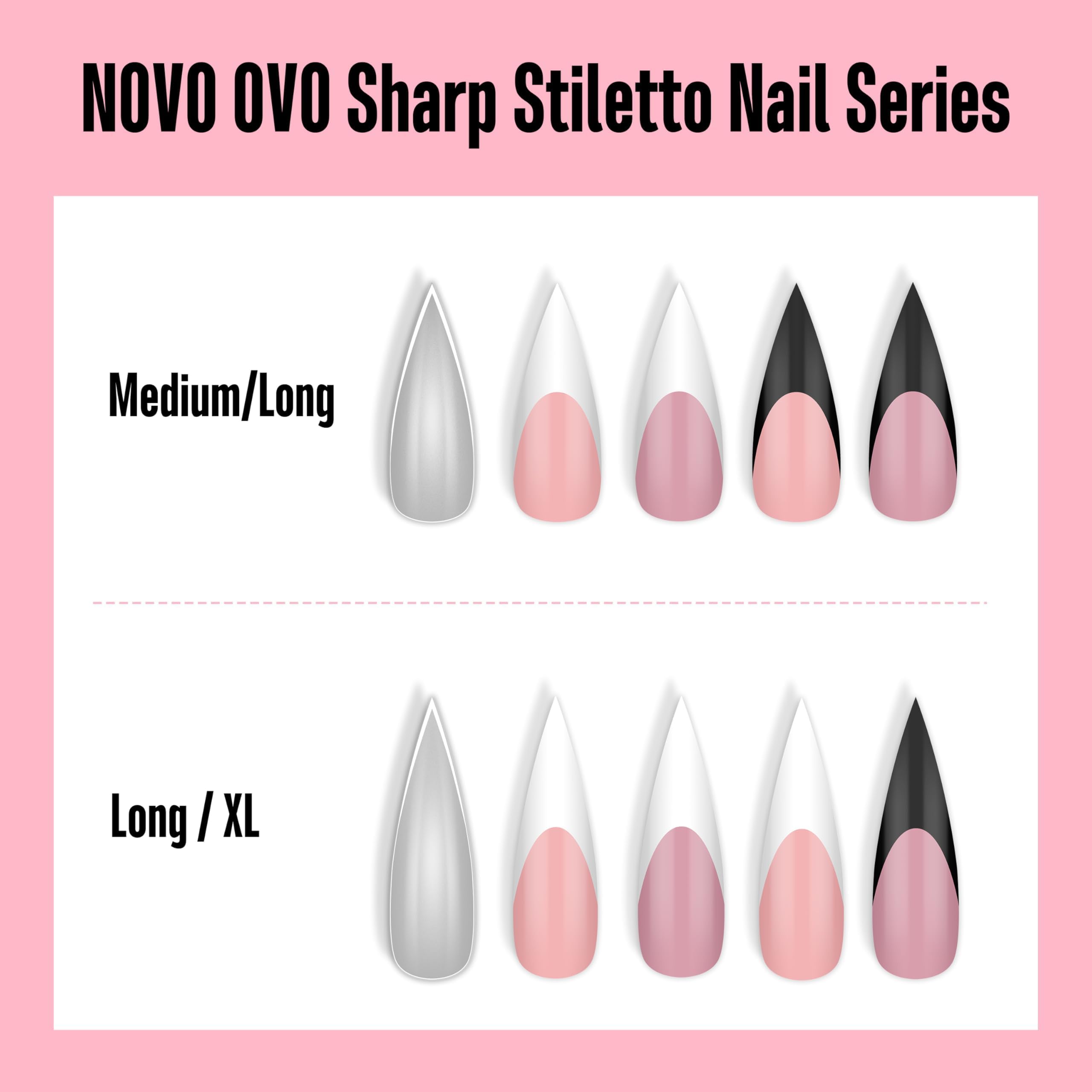 NOVO OVO formas completas: coffin, stiletto, cuadradas para creatividad.