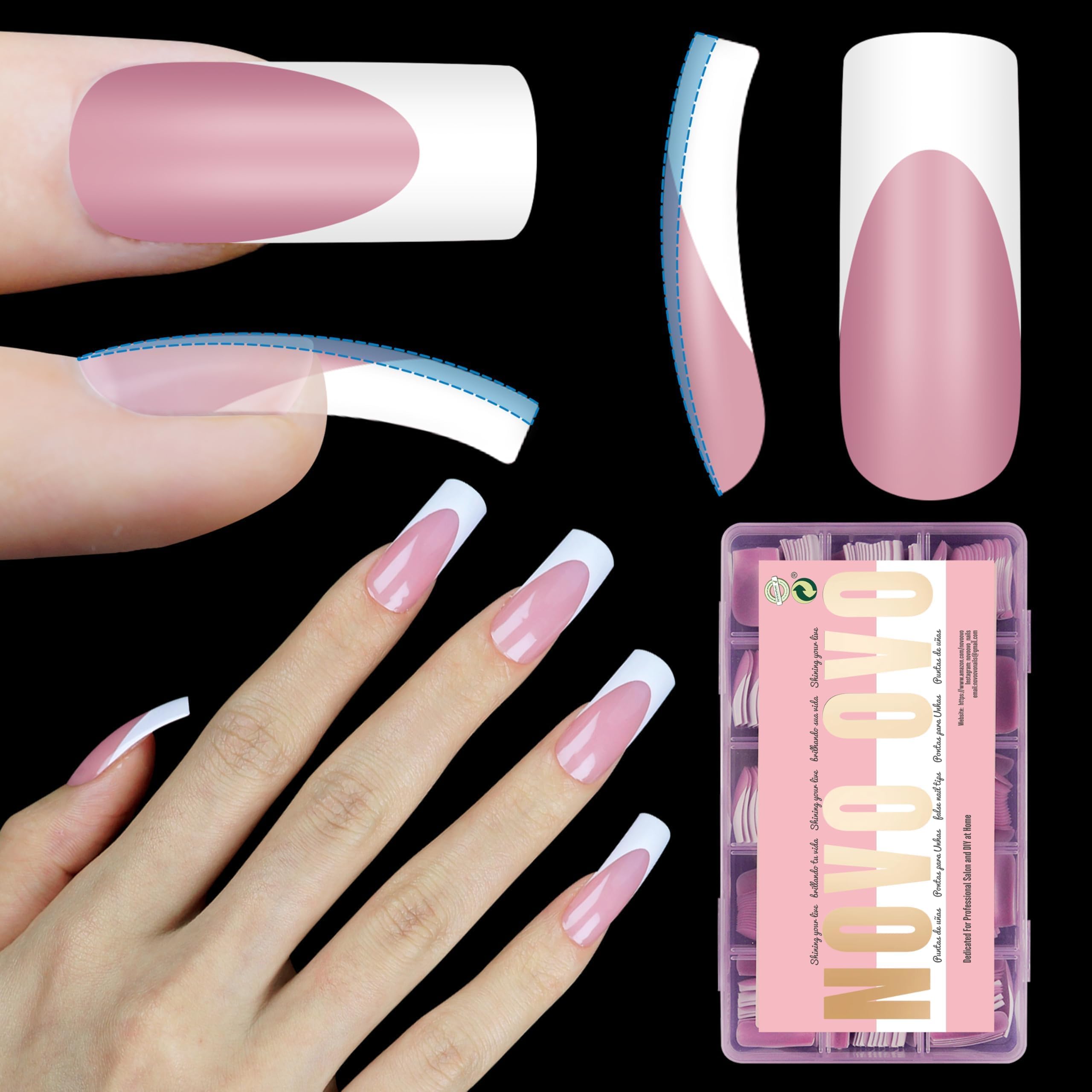 NOVO OVO: uñas francesas blancas curvadas, acabado elegante para bricolaje.