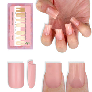 NOVO OVO puntas de uñas cortas, cuadradas, mate en rosa bebé, ideal para manicuras rápidas