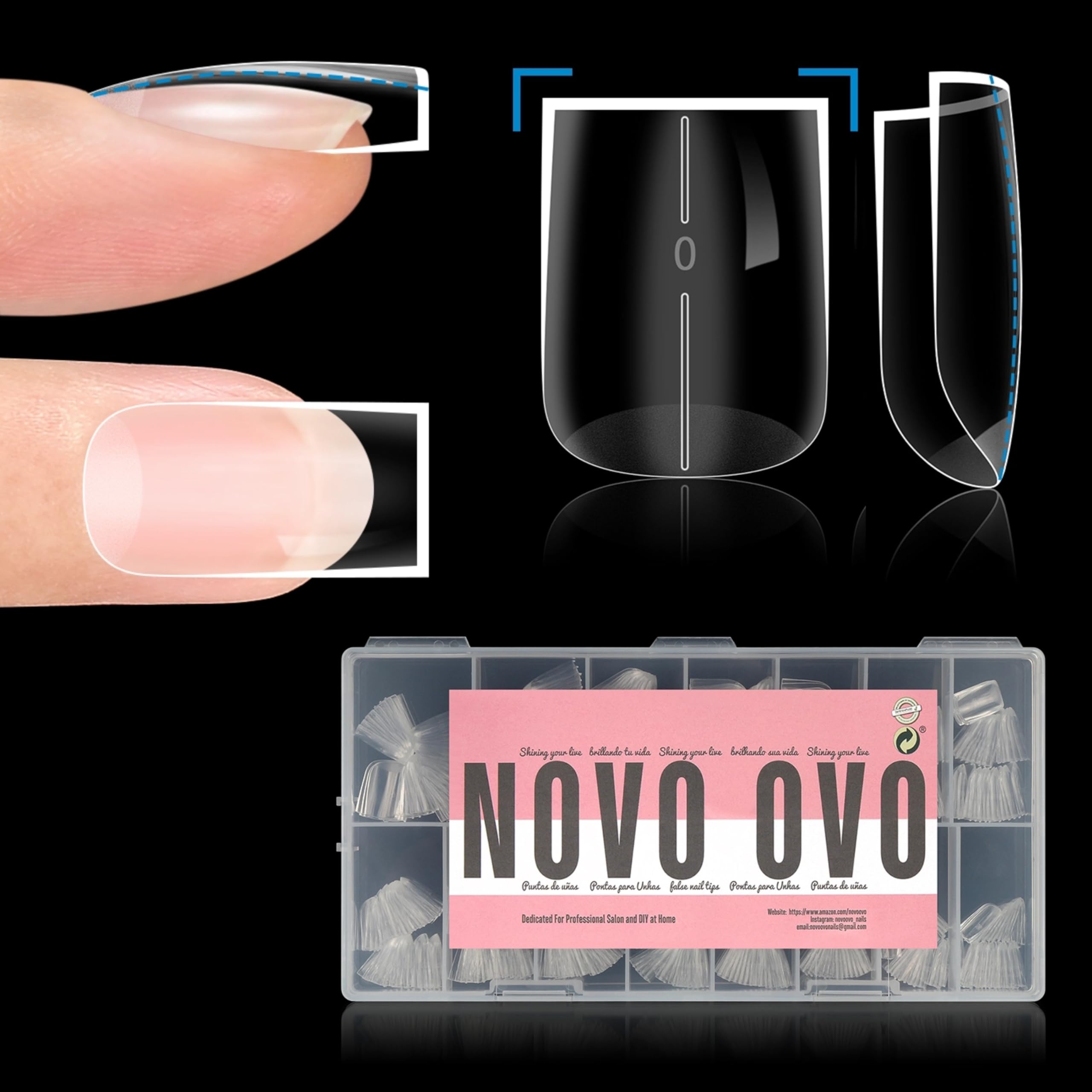 NOVO OVO puntas de uñas cuadradas rectas y gruesas para un look natural