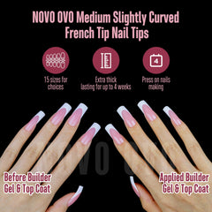 NOVO OVO: juego de 15 tallas para ajuste perfecto en todo tipo de uñas.