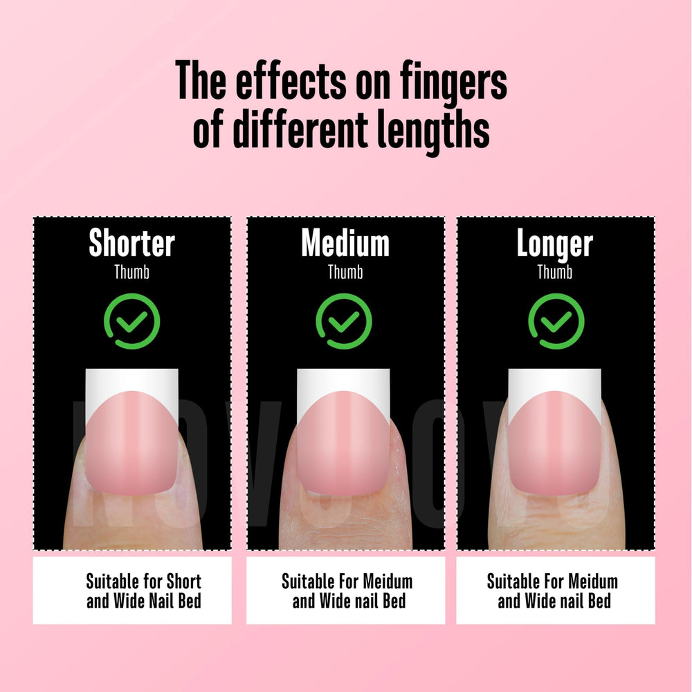 NOVO OVO uñas frances corto cuadrado blanco rosa bebé, 15 tallas para ajuste cómodo.