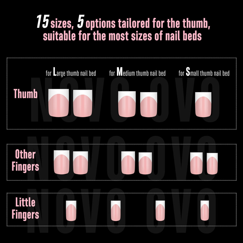 NOVO OVO uñas frances corto cuadrado blanco rosa bebé, ideal para cambios de look sin esfuerzo.