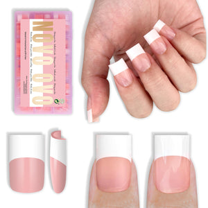 NOVO OVO uñas francesas blancas presionadas rosa bebé para un look clásico.