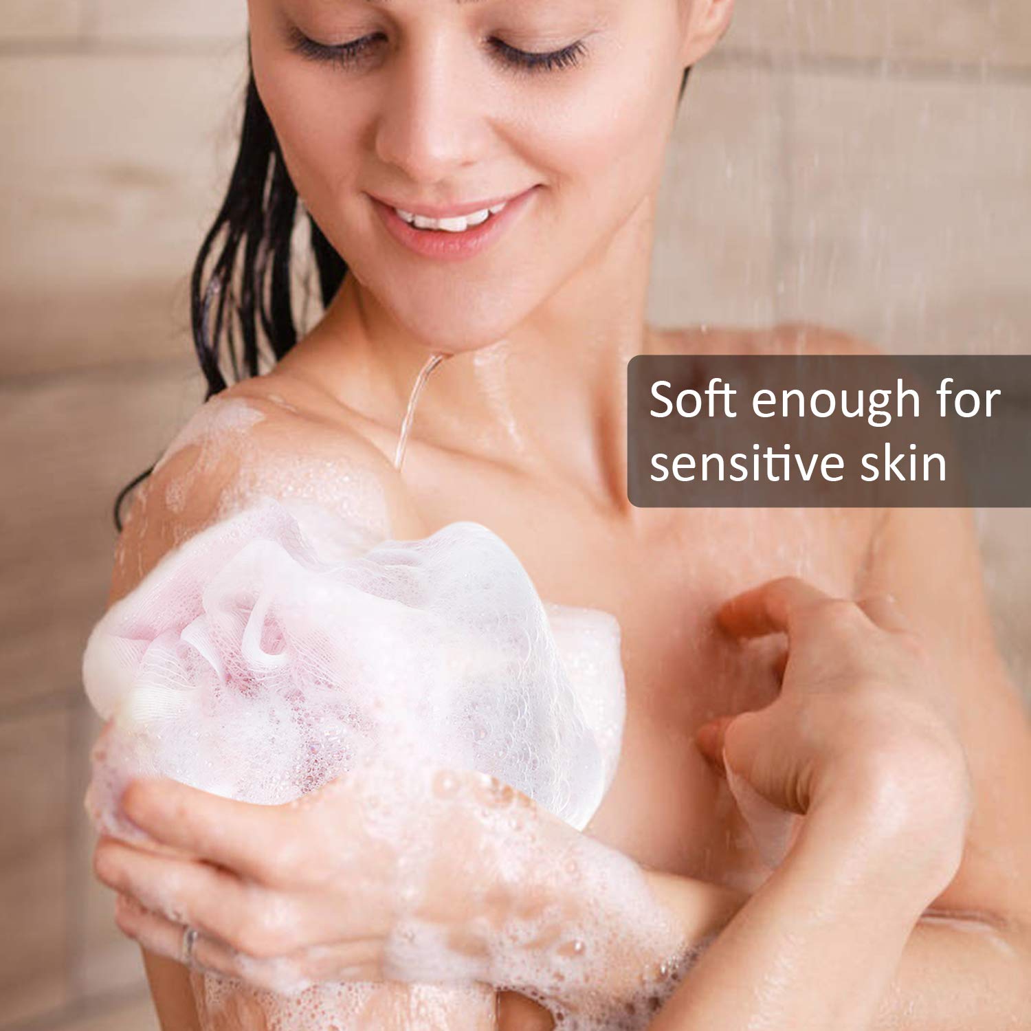 Novosun lufa para baño rosa degradado, genera espuma suave para la ducha.