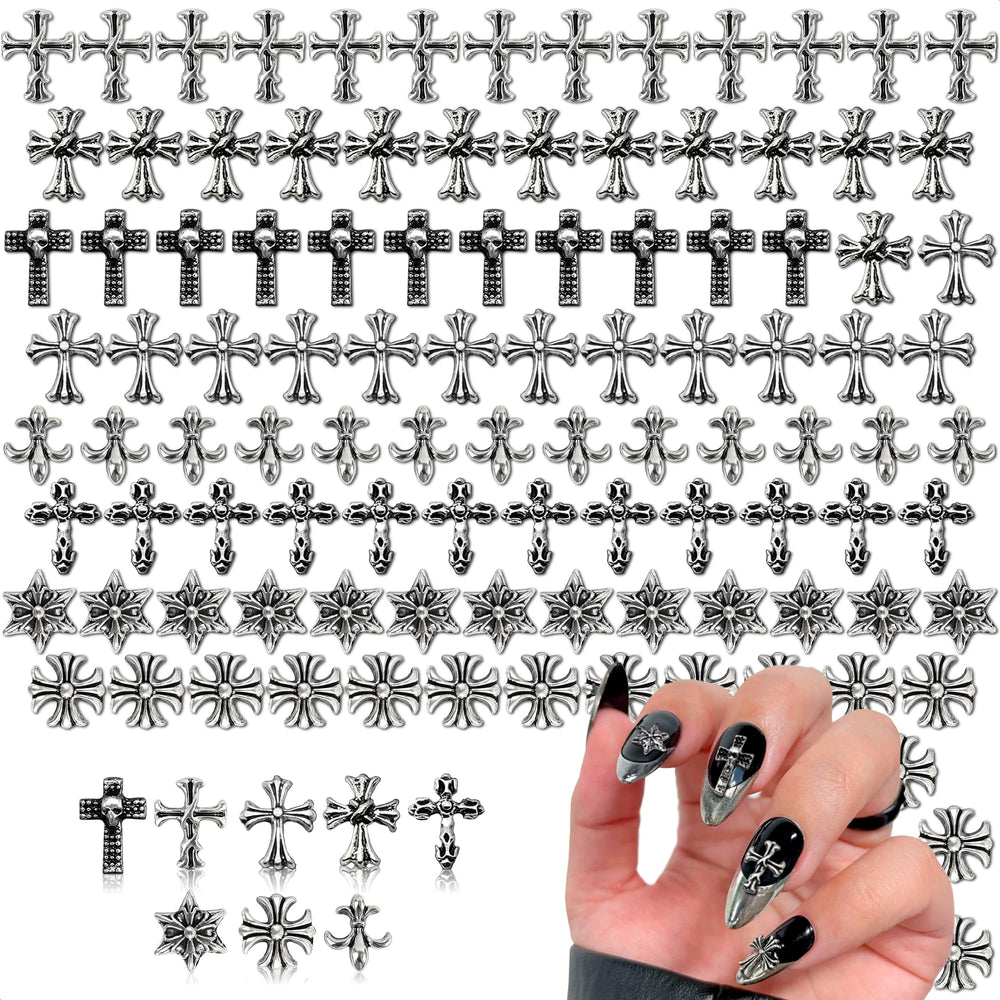 Novsix cruces para uñas plateadas, ideales para un look elegante diario.