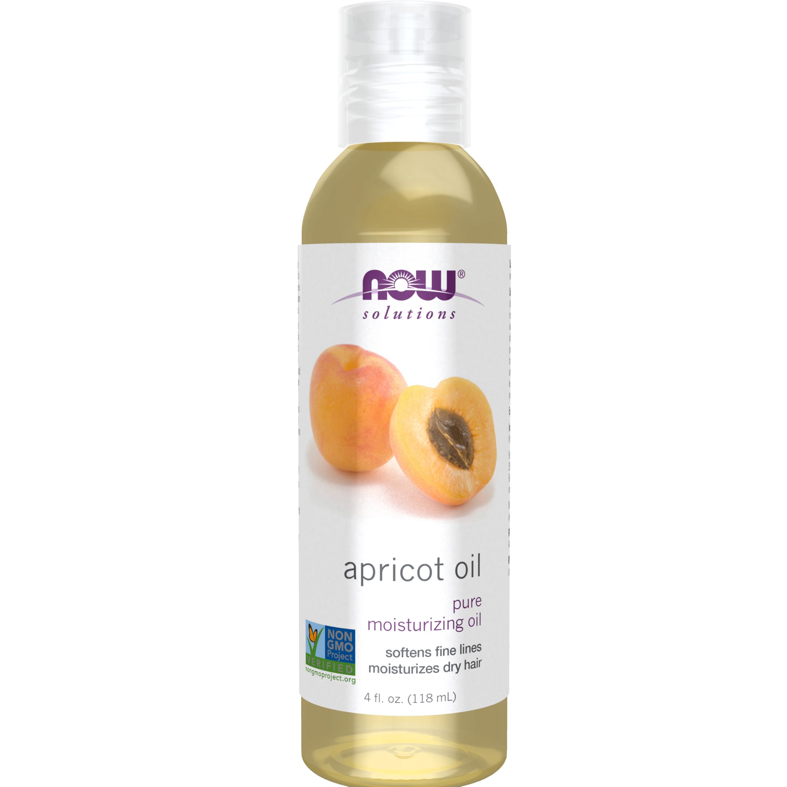 NOW Foods Solutions aceite de semilla de albaricoque, botella vertiendo para hidratación suave
