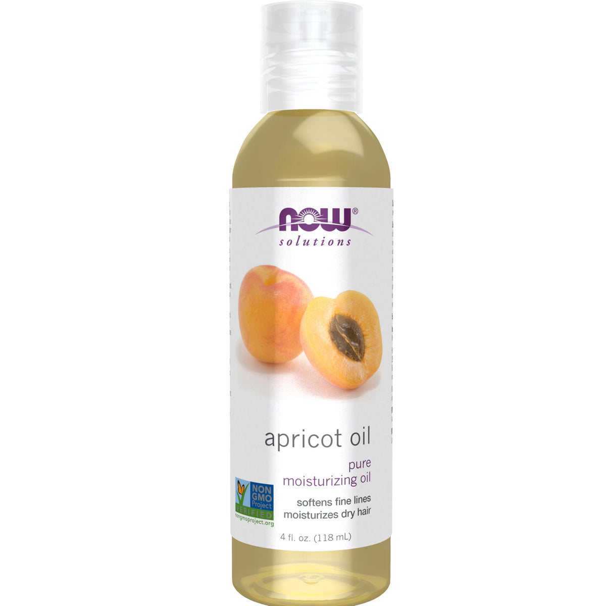 NOW Foods Solutions aceite de semilla de albaricoque, botella vertiendo para hidratación suave