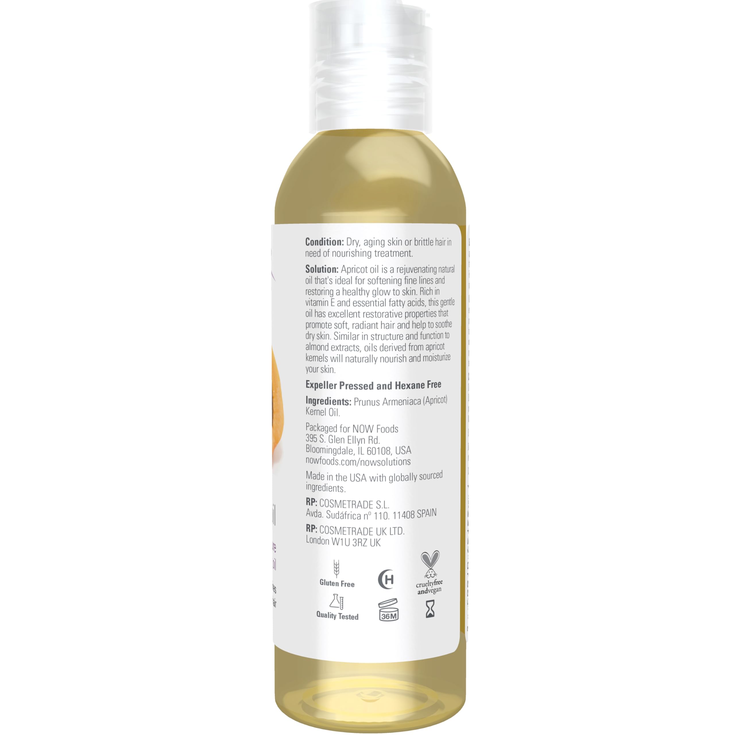 NOW Foods Solutions aceite de semilla de albaricoque, textura ligera para cabello