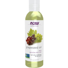 NOW Solutions Aceite de Semilla de Uva, botella de vidrio con protección UV para conservar la pureza.