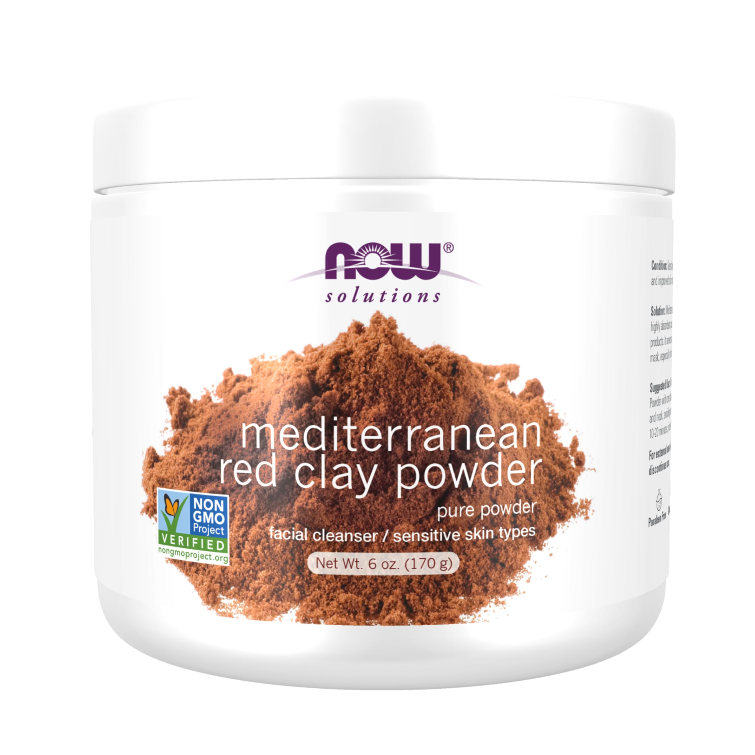 NOW Solutions polvo arcilla roja mediterránea para limpieza facial suave