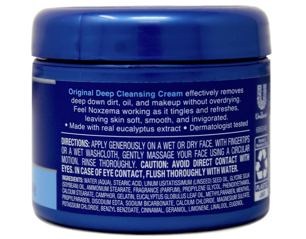 Noxzema Crema Limpiadora Blanca 2 oz, etiqueta clara, información útil para el cuidado diario