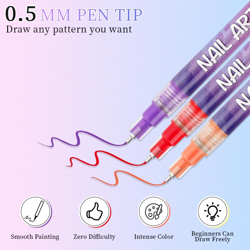 NRAEC plumas de arte uñas para líneas finas y trazos detallados.
