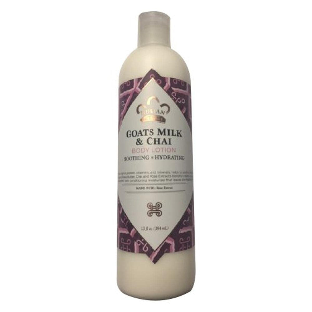 Nubian Heritage Loción Leche de Cabra y Chai, textura sedosa e hidratación rápida.