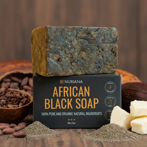 Jabón negro africano Nubiana crudo de 8oz, vista frontal para limpieza profunda