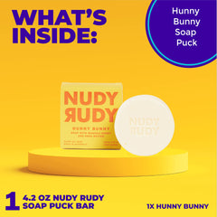 Nudy Rudy Hunny Bunny, manteca de karité, espuma cremosa para piel suave.