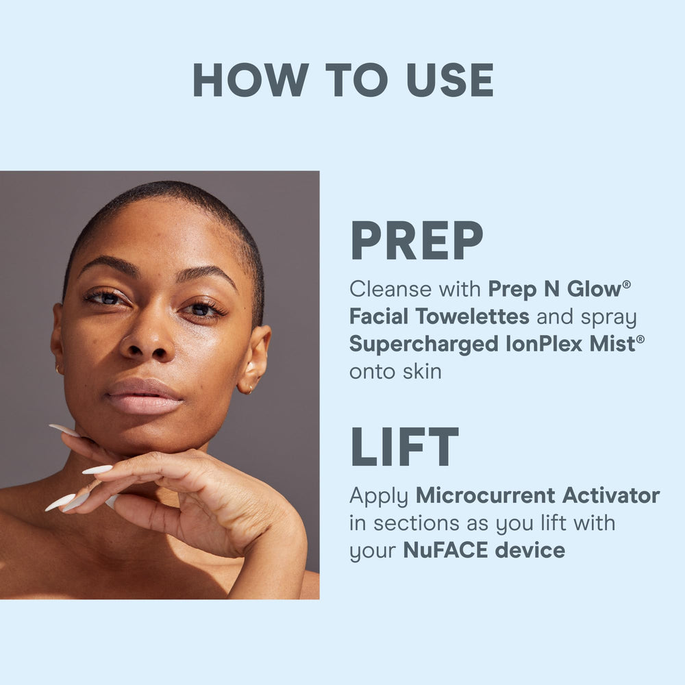 NuFACE Prep-N-Glow contiene ácido hialurónico para hidratación ligera.