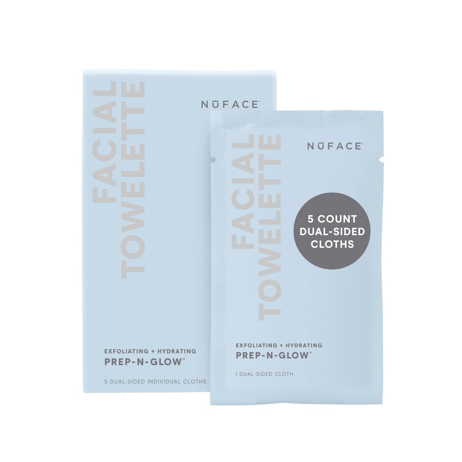 Pañuelos NuFACE Prep-N-Glow, doble cara, preparan la piel para microcorriente.