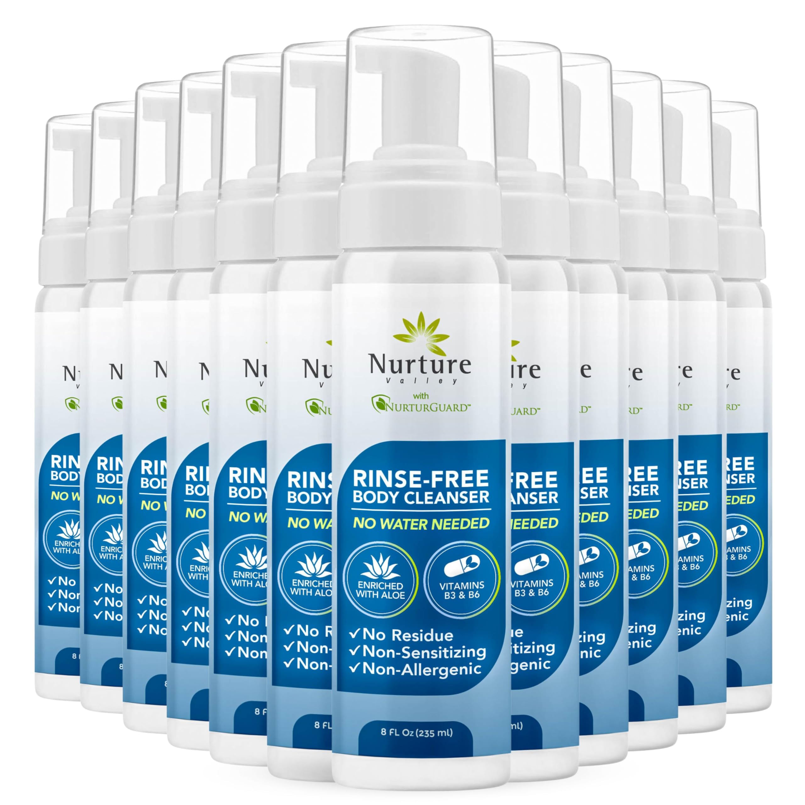 Nurture Valley limpiador espumoso sin aclarado en botella para piel sensible.