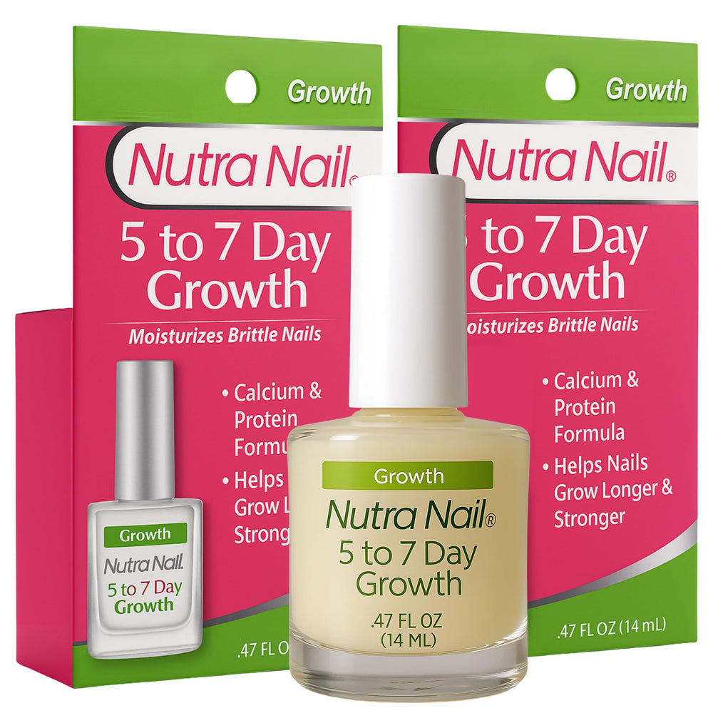 Nutra Nail muestra crecimiento de uñas en 5-7 días con frasco de aplicación.