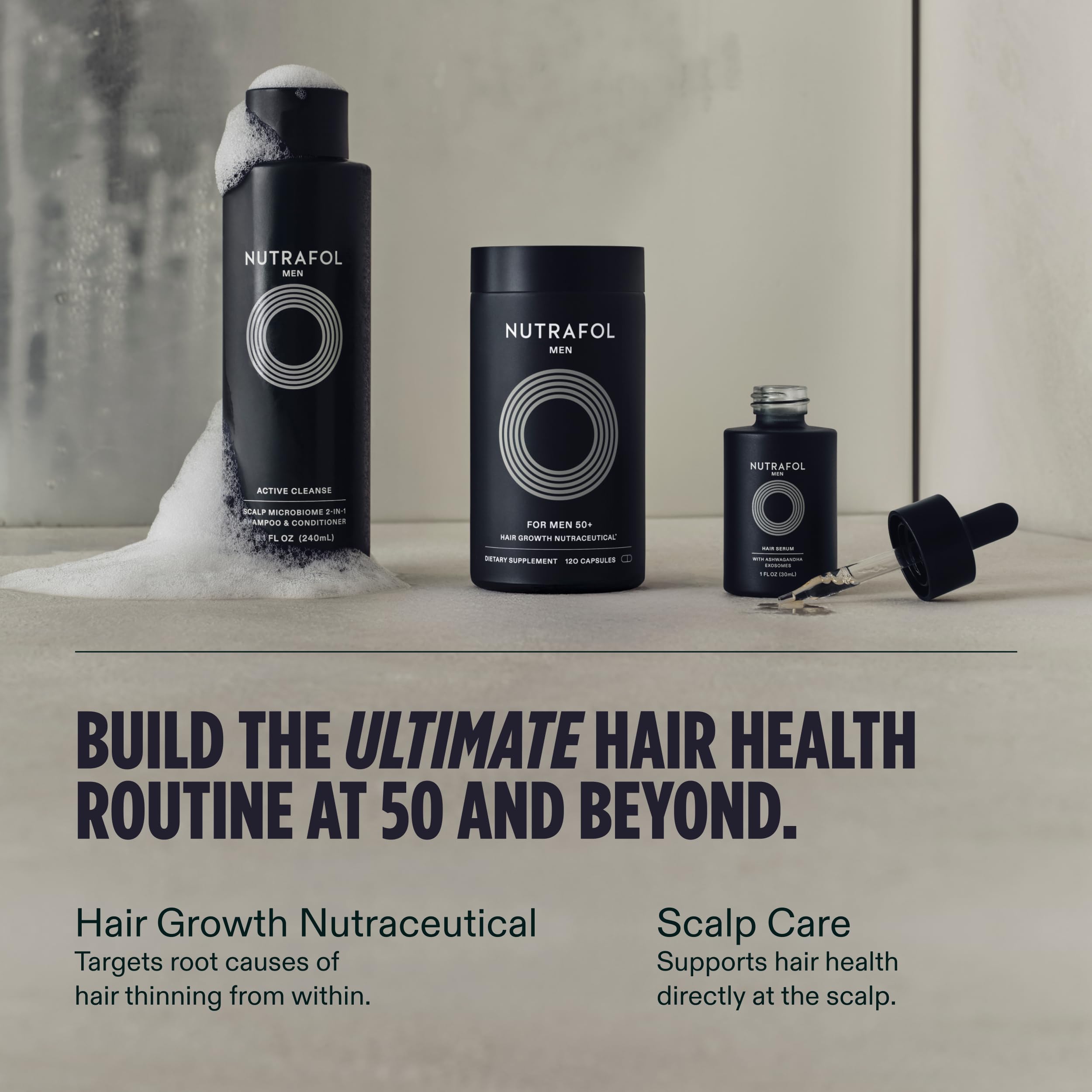 Nutrafol branding close-up emphasizes dermatologist-recommended status.