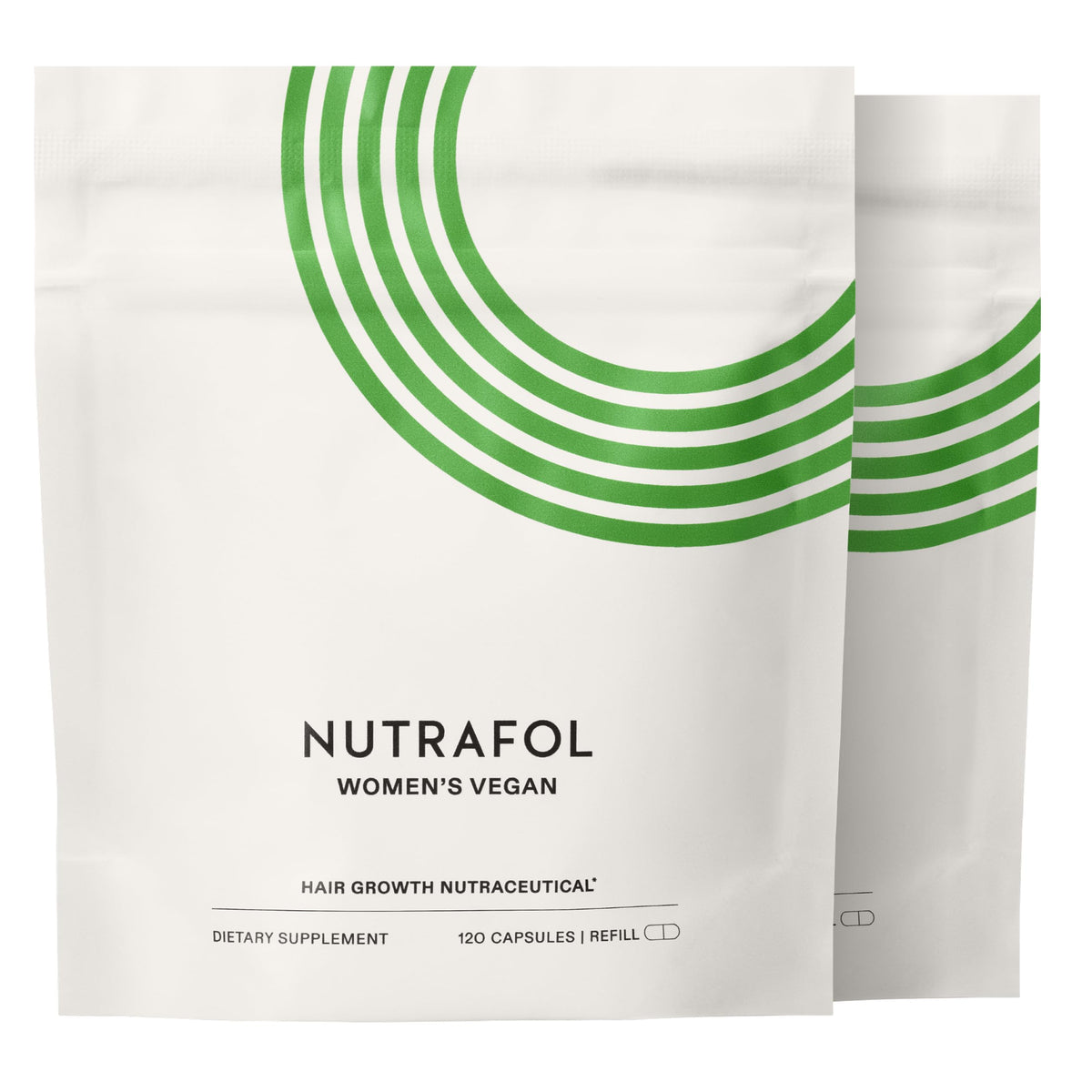 Nutrafol Mujer: botella con cápsulas para cabello más grueso.
