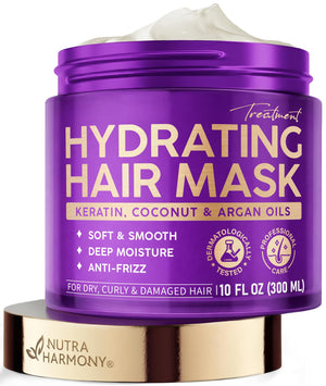 NutraHarmony envase de mascarilla hidratante, enfoque en el envase.