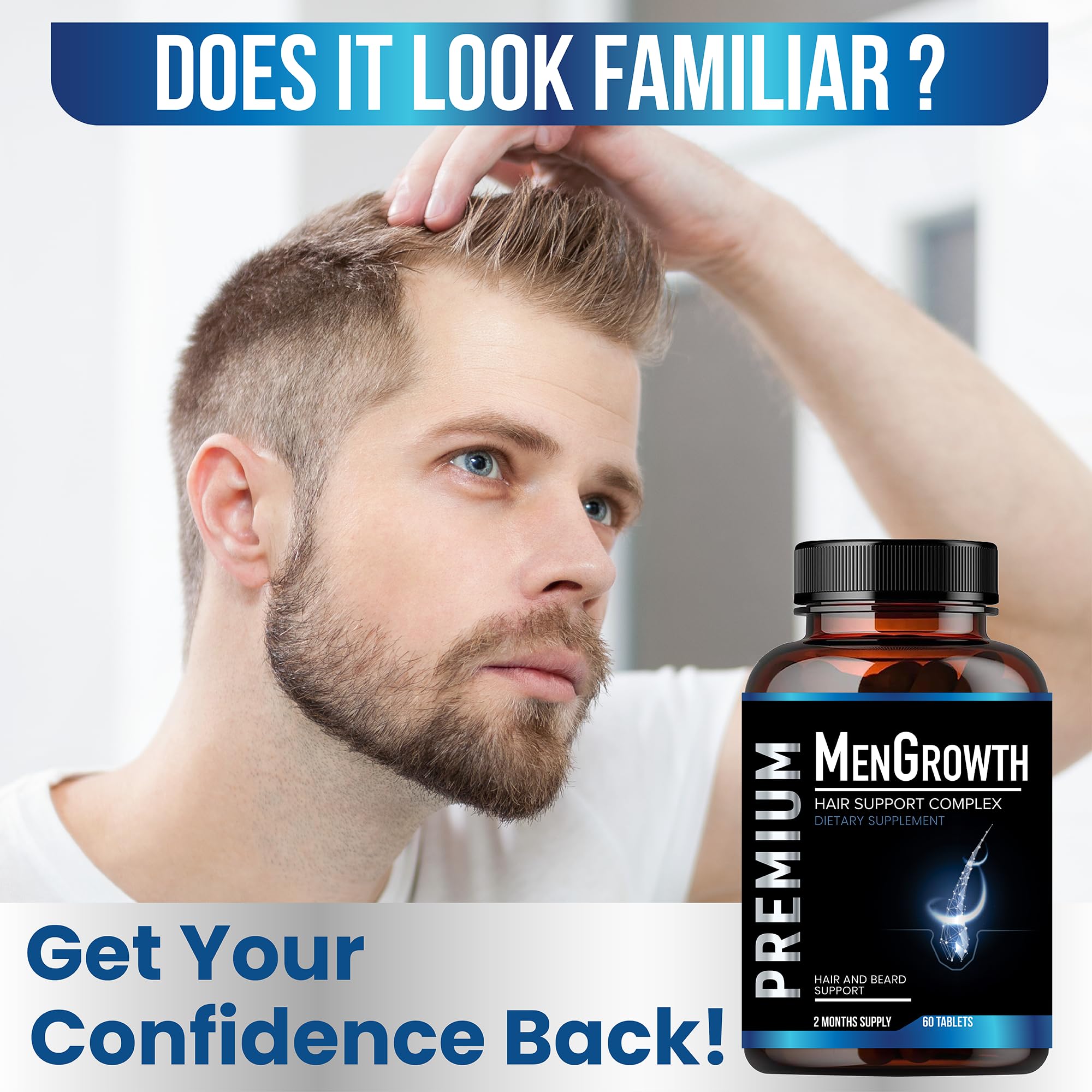 NutraPro Men Growth: primer plano de cabello para estimular densidad.